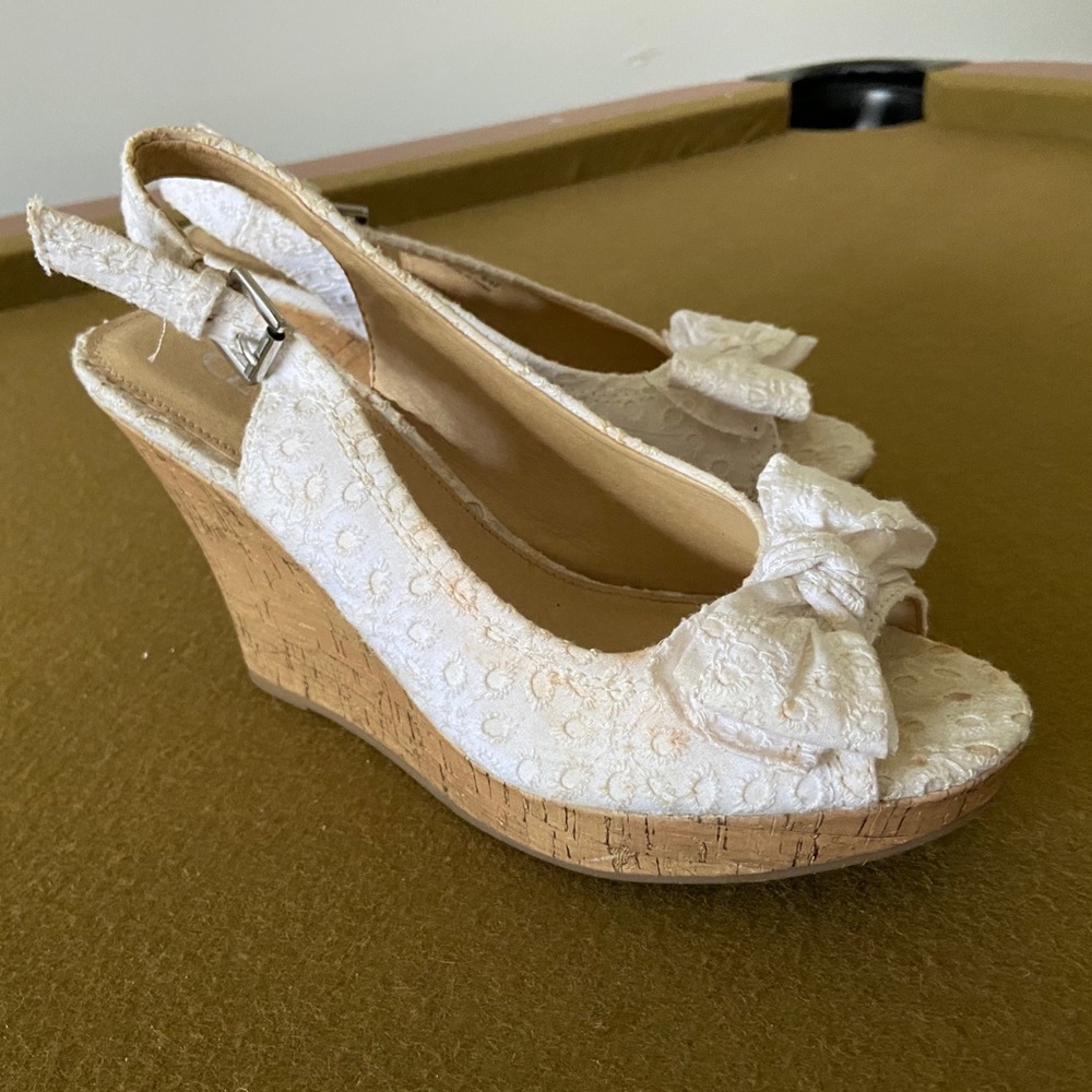 White Bow Wedge Shoes